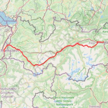 Itinéraire Innsbruck - Vaduz, distance, dénivelé, altitude, carte, profil, trace GPS
