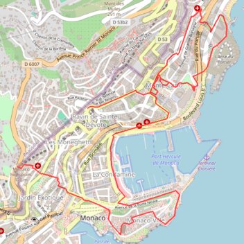 Itinéraire Monaco, distance, dénivelé, altitude, carte, profil, trace GPS