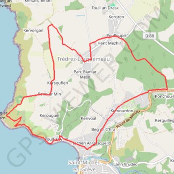 Itinéraire Autour de Trédrez en dominant Beg ar Forn, distance, dénivelé, altitude, carte, profil, trace GPS