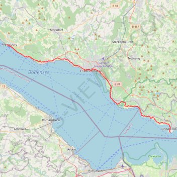 Itinéraire Meersburg Fähre / Ferry – Lindau, distance, dénivelé, altitude, carte, profil, trace GPS