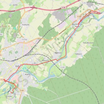 Itinéraire RANDO DOLE - LES 30 CLOCHERS, distance, dénivelé, altitude, carte, profil, trace GPS