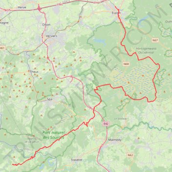 Itinéraire Fietstocht Eupen -> Moulin de Rahier, distance, dénivelé, altitude, carte, profil, trace GPS