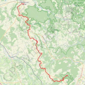 Itinéraire GR2 Randonnée de Sainte Foy à Châtillon-sur-Seine (Côte-d'Or), distance, dénivelé, altitude, carte, profil, trace GPS
