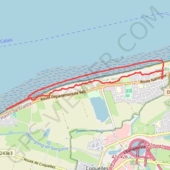 Itinéraire Sur les traces de Blériot - Sangatte, distance, dénivelé, altitude, carte, profil, trace GPS
