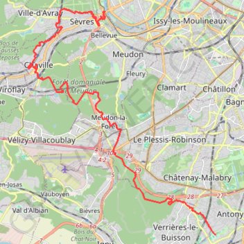 Itinéraire Sentier des Rus : Sèvres - Antony (PR6), distance, dénivelé, altitude, carte, profil, trace GPS