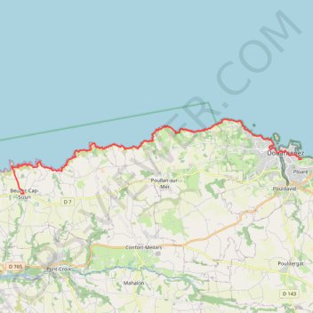 Itinéraire Beuzec-Douarnenez, distance, dénivelé, altitude, carte, profil, trace GPS