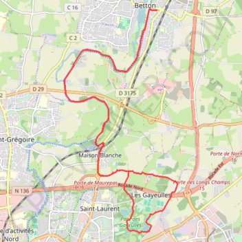 Itinéraire Betton-Gayeulles (Rennes), distance, dénivelé, altitude, carte, profil, trace GPS