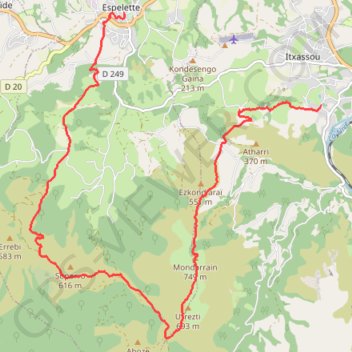 Itinéraire J3 Itxassou-Espelette, distance, dénivelé, altitude, carte, profil, trace GPS