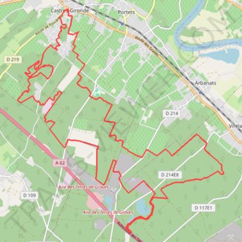 Itinéraire Castres - Portets - Virelade - 9375 - UtagawaVTT.com, distance, dénivelé, altitude, carte, profil, trace GPS