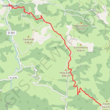 Itinéraire Esterençuby - Col d'Irau, distance, dénivelé, altitude, carte, profil, trace GPS