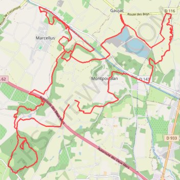 Itinéraire Montpouillan, distance, dénivelé, altitude, carte, profil, trace GPS