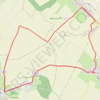 Itinéraire Cambigneul - Villers Chatel - Mingoval - Caucourt - Estrée-Cauchy, distance, dénivelé, altitude, carte, profil, trace GPS