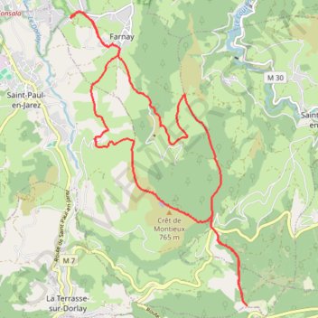 Itinéraire Farnay Croix de Montvieux, distance, dénivelé, altitude, carte, profil, trace GPS