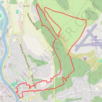 Itinéraire Malzéville, distance, dénivelé, altitude, carte, profil, trace GPS