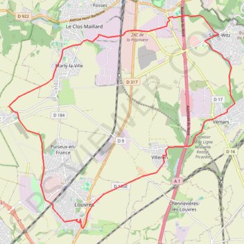 Itinéraire LOUVRES, distance, dénivelé, altitude, carte, profil, trace GPS