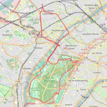 Itinéraire Le grand tour du bois Boulogne, distance, dénivelé, altitude, carte, profil, trace GPS