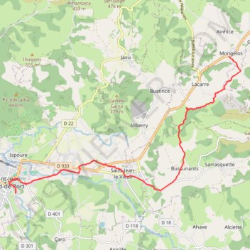 Itinéraire Mongelos - Saint-Jean-Pied-de-Port, distance, dénivelé, altitude, carte, profil, trace GPS