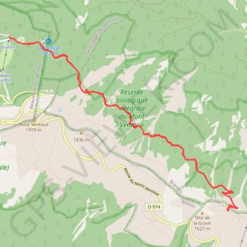 Itinéraire Mont Ventoux, distance, dénivelé, altitude, carte, profil, trace GPS