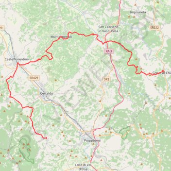 Itinéraire 2-v2v3-san-gimignano-villa-belvedere-greve-in-chianti, distance, dénivelé, altitude, carte, profil, trace GPS