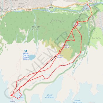 Itinéraire Ski hors piste dans les Vallons de la Meije, distance, dénivelé, altitude, carte, profil, trace GPS