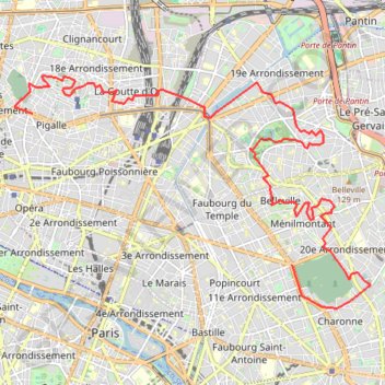 Itinéraire Paris, distance, dénivelé, altitude, carte, profil, trace GPS