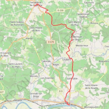 Itinéraire Sauveterre / La Réole, distance, dénivelé, altitude, carte, profil, trace GPS
