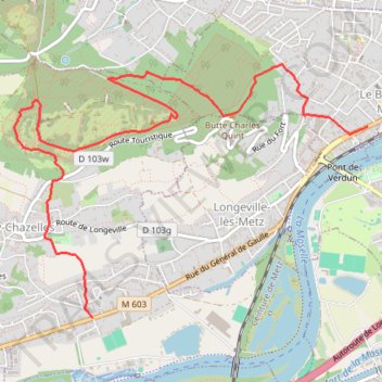 Itinéraire Ban-Saint-Martin_Fort-Girardin_Scy-Bas, distance, dénivelé, altitude, carte, profil, trace GPS
