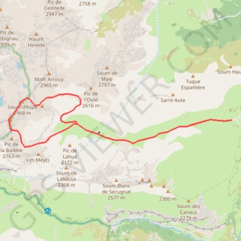 Itinéraire Soum d'Aspé par la vallée d'Aspé, distance, dénivelé, altitude, carte, profil, trace GPS