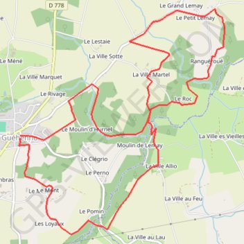Itinéraire Sentier des Moulins au Manoir - Guéhenno, distance, dénivelé, altitude, carte, profil, trace GPS