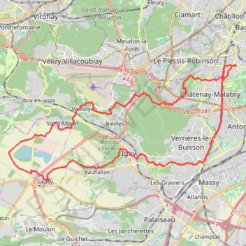 Itinéraire Sceaux-Scaclay, distance, dénivelé, altitude, carte, profil, trace GPS