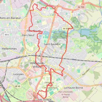 Itinéraire Villeneuve-d'Ascq, les œuvres d'art, distance, dénivelé, altitude, carte, profil, trace GPS