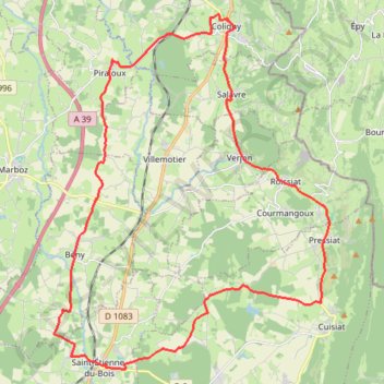 Itinéraire Circuit l'Ain à vélo n° 15 - Cavets et ventres jaunes, distance, dénivelé, altitude, carte, profil, trace GPS