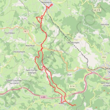 Itinéraire Amplepuis - tour Matagrin, distance, dénivelé, altitude, carte, profil, trace GPS