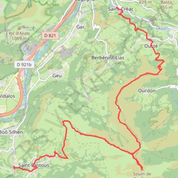 Itinéraire Saint Créac - soum de Trézerès - Saint Pastous, distance, dénivelé, altitude, carte, profil, trace GPS