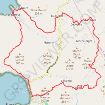 Itinéraire Boucle Grande Anse - Gallochat - Anse noire, distance, dénivelé, altitude, carte, profil, trace GPS