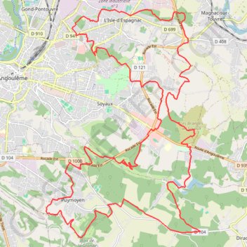 Itinéraire L'Isle d'Espagnac 38 kms, distance, dénivelé, altitude, carte, profil, trace GPS