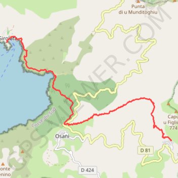 Itinéraire Mare e Monti - De Girolata à Curzu variante par la côte, distance, dénivelé, altitude, carte, profil, trace GPS