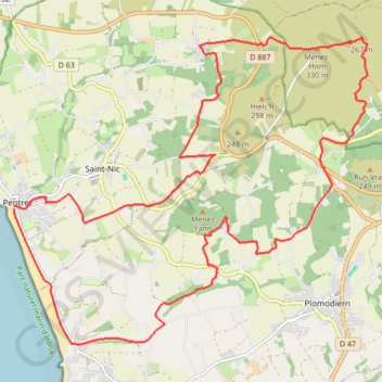 Itinéraire Menez-Hom, distance, dénivelé, altitude, carte, profil, trace GPS