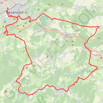 Itinéraire Besançon - Epeugney - Ornans - Naisey, distance, dénivelé, altitude, carte, profil, trace GPS