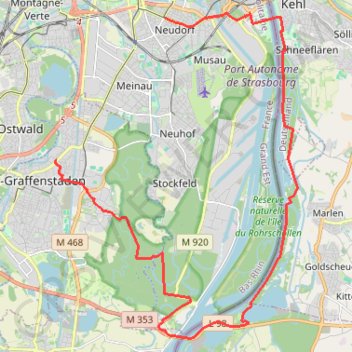 Itinéraire A vélo le long du Rhin côté allemand, distance, dénivelé, altitude, carte, profil, trace GPS