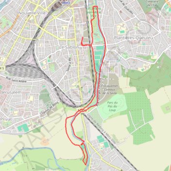 Itinéraire Metz, Sablon - Magny - Queuleu, distance, dénivelé, altitude, carte, profil, trace GPS