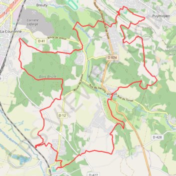 Itinéraire Mouthiers sur Boeme 32 kms, distance, dénivelé, altitude, carte, profil, trace GPS