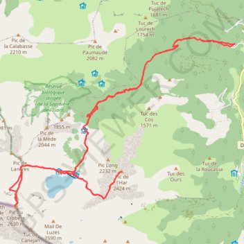 Itinéraire crabere, distance, dénivelé, altitude, carte, profil, trace GPS