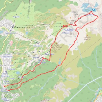 Itinéraire Boucle Roche Béranger - lacs Robert - Chamrousse, distance, dénivelé, altitude, carte, profil, trace GPS