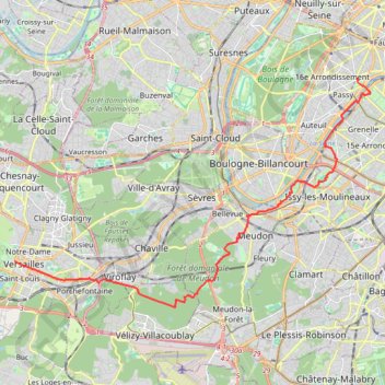 Itinéraire De la tour Eiffel au château de Versailles, distance, dénivelé, altitude, carte, profil, trace GPS