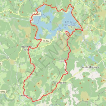 Itinéraire 1_Vasivière_42k_N, distance, dénivelé, altitude, carte, profil, trace GPS