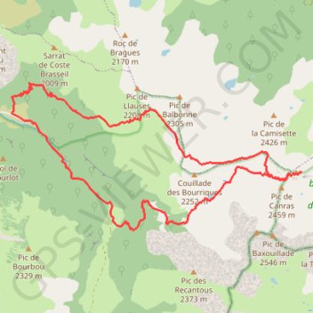 Itinéraire Le Roc Blanc par les étangs de Baxouillade, distance, dénivelé, altitude, carte, profil, trace GPS