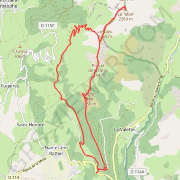 Itinéraire Piquet de Nantes - Le Tabor, distance, dénivelé, altitude, carte, profil, trace GPS