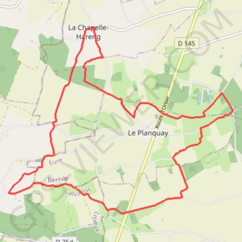 Itinéraire Chemin de la Fontaine au Dragon - La Chapelle-Hareng, distance, dénivelé, altitude, carte, profil, trace GPS