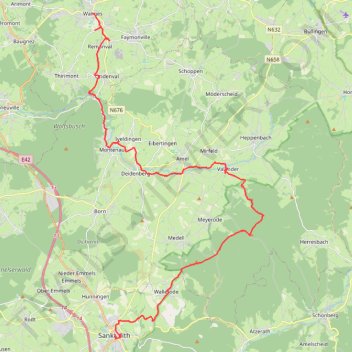 Itinéraire Waimes - Montenau - Amel - Saint-Vith, distance, dénivelé, altitude, carte, profil, trace GPS